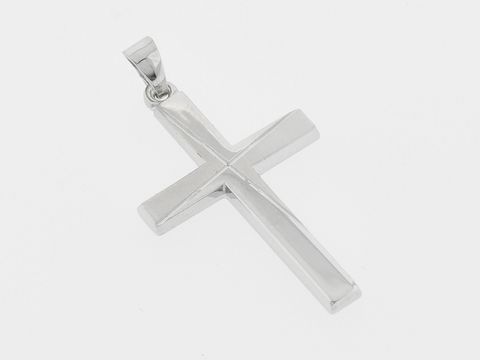 Kreuz Silber Anhänger modernes Design teilmattiert diamantiert Hersteller Juwelier Harnisch mit Muster.