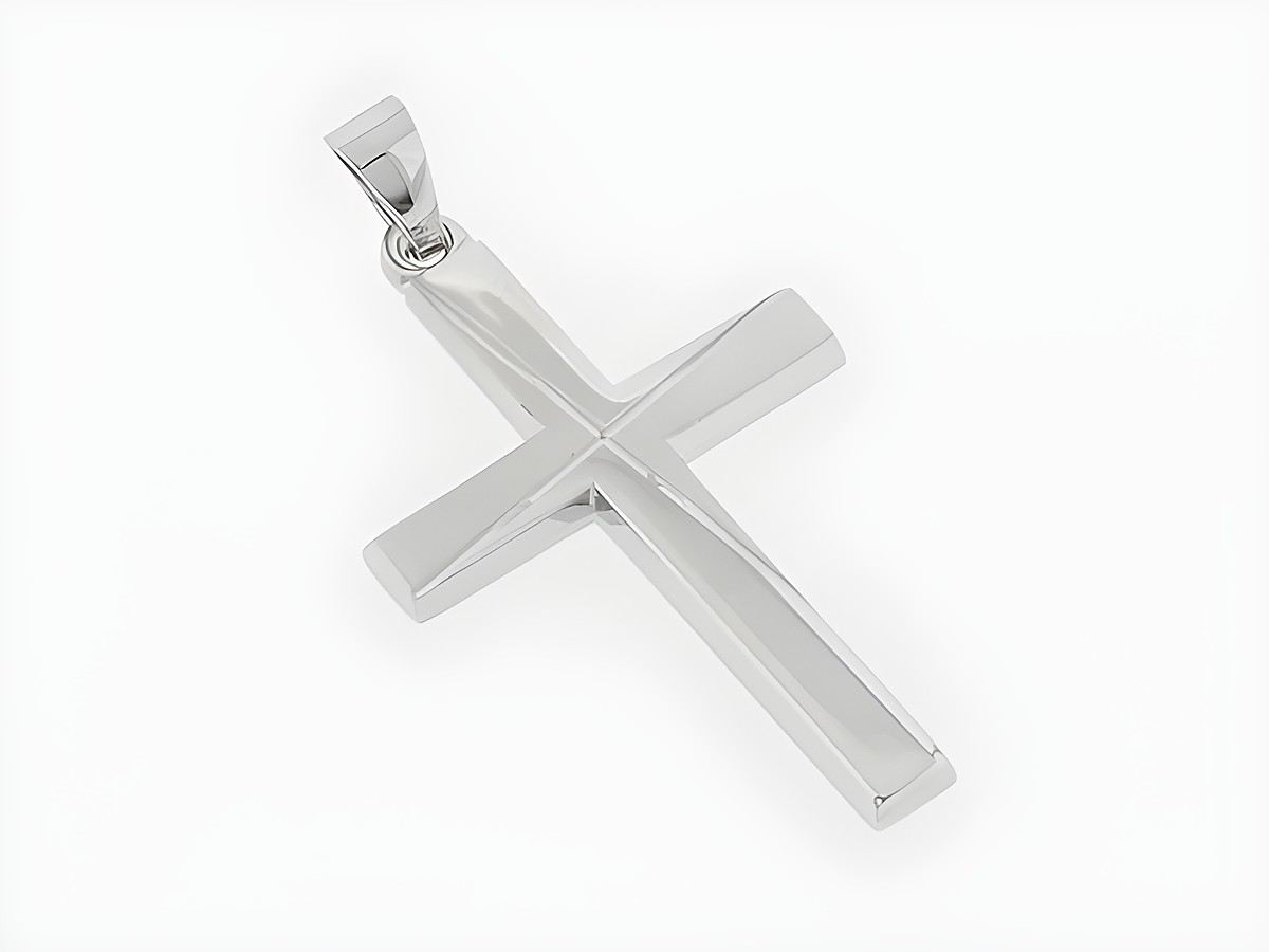 Kreuz Silber Anhänger modernes Design teilmattiert diamantiert Hersteller Juwelier Harnisch mit Muster.