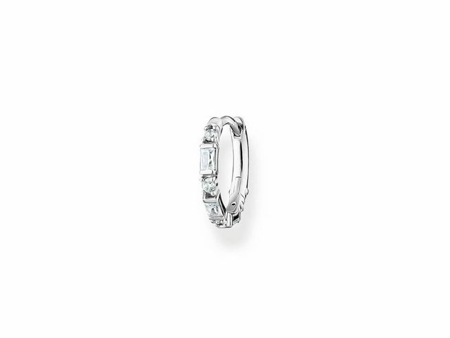Ohrschmuck von Thomas Sabo aus Sterlingsilber mit weißen Zirkonia besetzt, designter Creolen-Style, elegantes und funkelndes Accessoire für jeden Anlass.