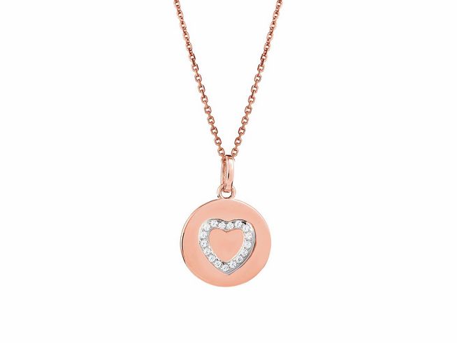 Xenox Sterling Silber Kette XS3481RK in Roségold Vergoldung, Ankerkette mit einem herzförmigen Anhänger, besetzt mit glitzernden Steinen, ideal für romantische Anlässe.