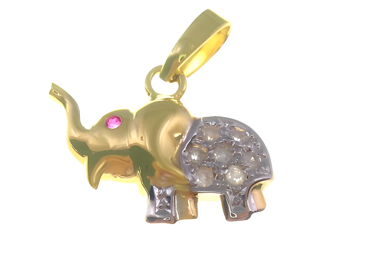 Kleiner Elefant WEIßGOLD Gold Anhänger mit Diamant, Hersteller Juwelier Harnisch, in glänzendem Gold mit feinen Details und einem herausstehenden Ohr, ideal als Schmuckstück für Tierliebhaber.
