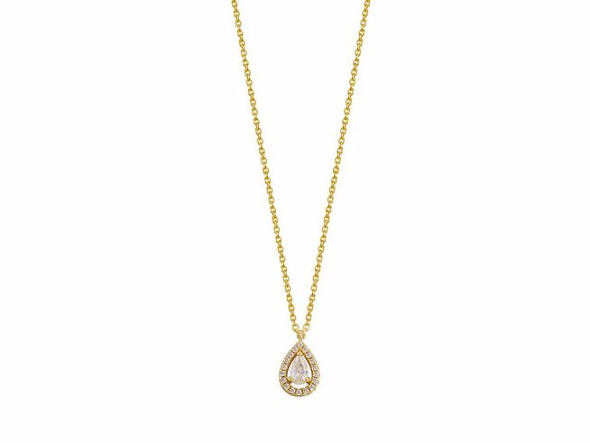 Xenox Sterling Silber Kette XS6074G mit FANCY CUT in Gelbgold vergoldet, 40-45 cm lang, verziert mit einem tropfenförmigen Anhänger, der funkelnde Akzente setzt.