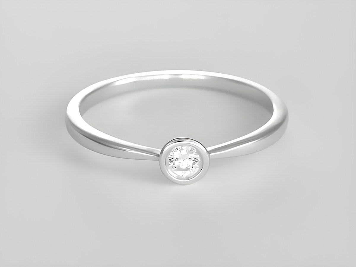 Weißgold Ring Verlobungsring zulaufend mit Brillant 0,09 ct. W/Si Größe 54 von Juwelier Harnisch elegantes Design, glänzende Oberfläche und funkelnder Stein für den perfekten Antrag.