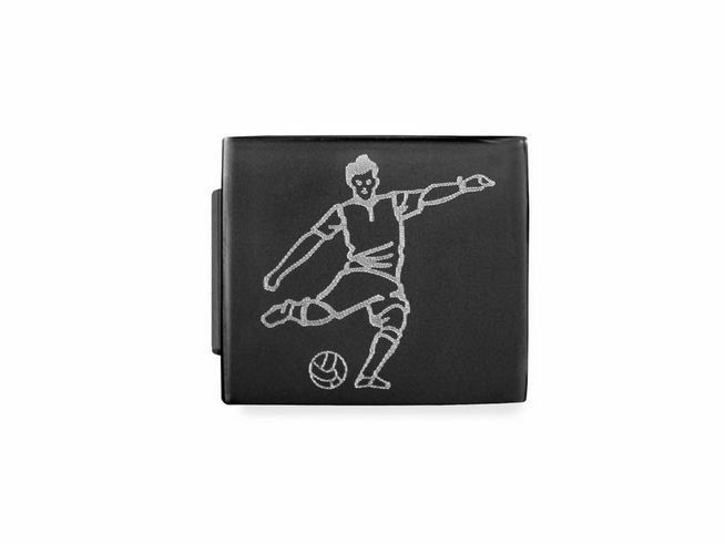 Edelstahl Charms mit schwarz-matter Oberfläche, zeigt einen Fußballspieler in Aktion mit einem Ball, Hersteller Nomination, Modell 230110 12 GLAM SYMBOLE.