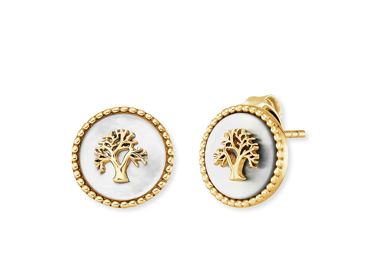 Engelsrufer ERE-LILTREE-PE-STG LILTREE Ohrstecker Lebensbaum - Gelbgold Verg. auf Silber & Perlmutt Weiß Zwei Ohrstecker aus Gelbgold vergoldetem Silber mit einem Lebensbaum-Motiv in der Mitte, umrandet von einer perlmuttschimmernden Fläche und einer zarten Goldfassung.
