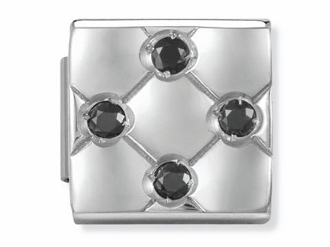 Armbandgliederung NOMINATION Classic ROYAL mit vier schwarzen Zirkonias auf silbernem Hintergrund, stilvolles Design aus der Royal Collection, Artikelnummer 140956 22.