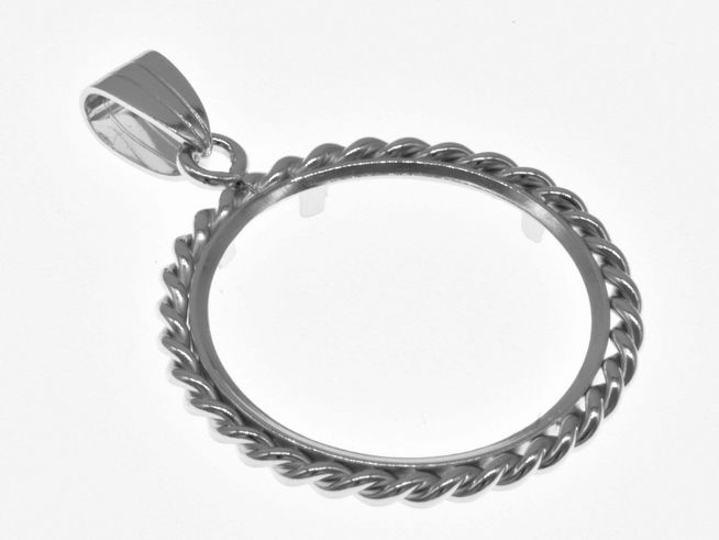 345504-0 Münzfassung Anhänger aus rhodiniertem 925 Sterling Silber mit Kordel-Design für Münzen bis 24 mm Durchmesser, geeignet für bis zu 2,5 cm große Münzen, Hersteller Juwelier Harnisch.