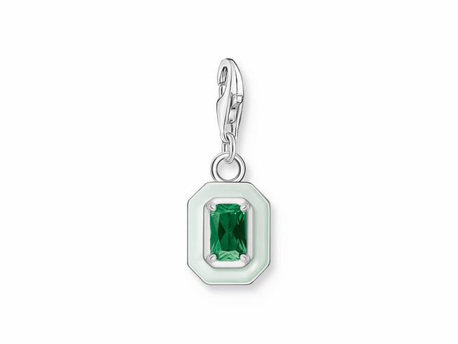 Charm-Anhänger von Thomas Sabo aus Silber mit grüner Emaille und Glas-Keramik Stein im Oktagon-Design, funkelt und verleiht jedem Schmuckstück Eleganz.