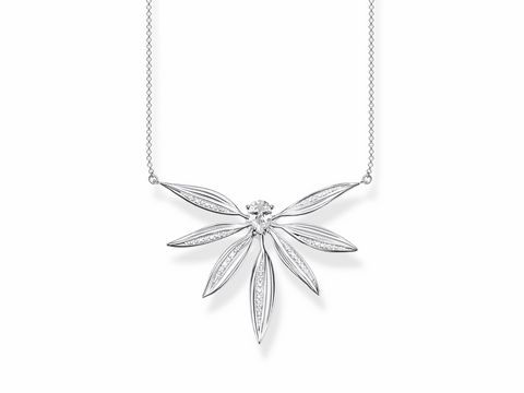 Thomas Sabo KE1950-051-14-L45v Kette aus Silber mit einem filigranen Anhänger in Form von Blättern und einem weißen Stein, verstellbar von 40 bis 45 cm.