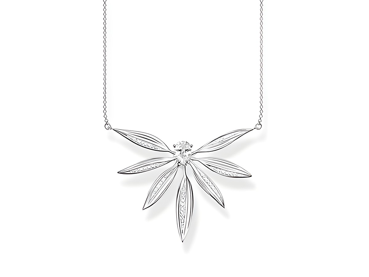 Thomas Sabo KE1950-051-14-L45v Kette aus Silber mit einem filigranen Anhänger in Form von Blättern und einem weißen Stein, verstellbar von 40 bis 45 cm.