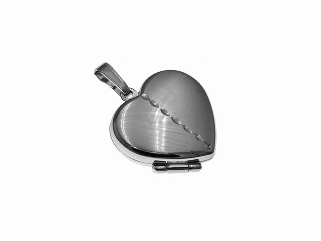 Silber Medaillon Herz mattiert poliert rhodiniert, Hersteller Juwelier Harnisch, in Herzform mit filigraner Kontur und elegantem Design, ideal für persönliche Erinnerungen.
