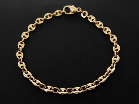 Armband Kästchenpanzer aus Gold 585, 4,5 x 1,3 mm, 18,5 cm lang, elegantes Design, hergestellt von Juwelier Harnisch, ideal für jeden Anlass.