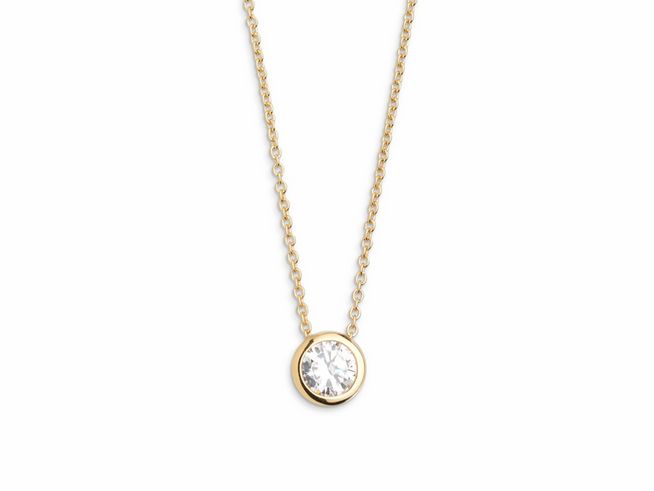 Xenox Sterling Silber Kette XS7282G in Gelbgold mit Ankerkette und Zarge sowie einem funkelnden Kristallanhänger, länge 40-45 cm, elegant und zeitlos.