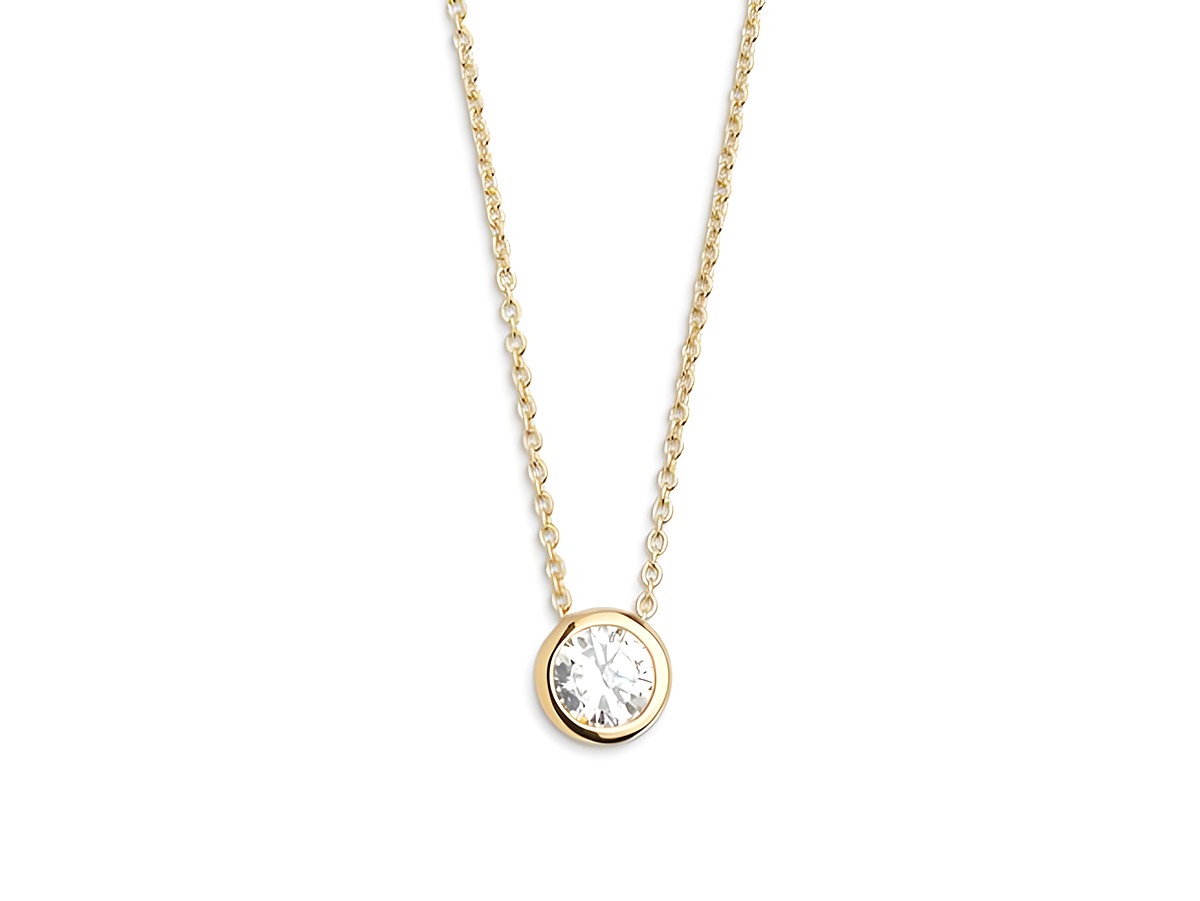 Xenox Sterling Silber Kette XS7282G in Gelbgold mit Ankerkette und Zarge sowie einem funkelnden Kristallanhänger, länge 40-45 cm, elegant und zeitlos.
