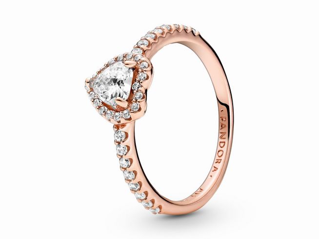 188421058-0 Pandora Timeless Ring funkelndes Herz in Silber und Roségold, Größe 58, mit Zirkonia, verleiht einen eleganten Glanz und ist ideal für besondere Anlässe.
