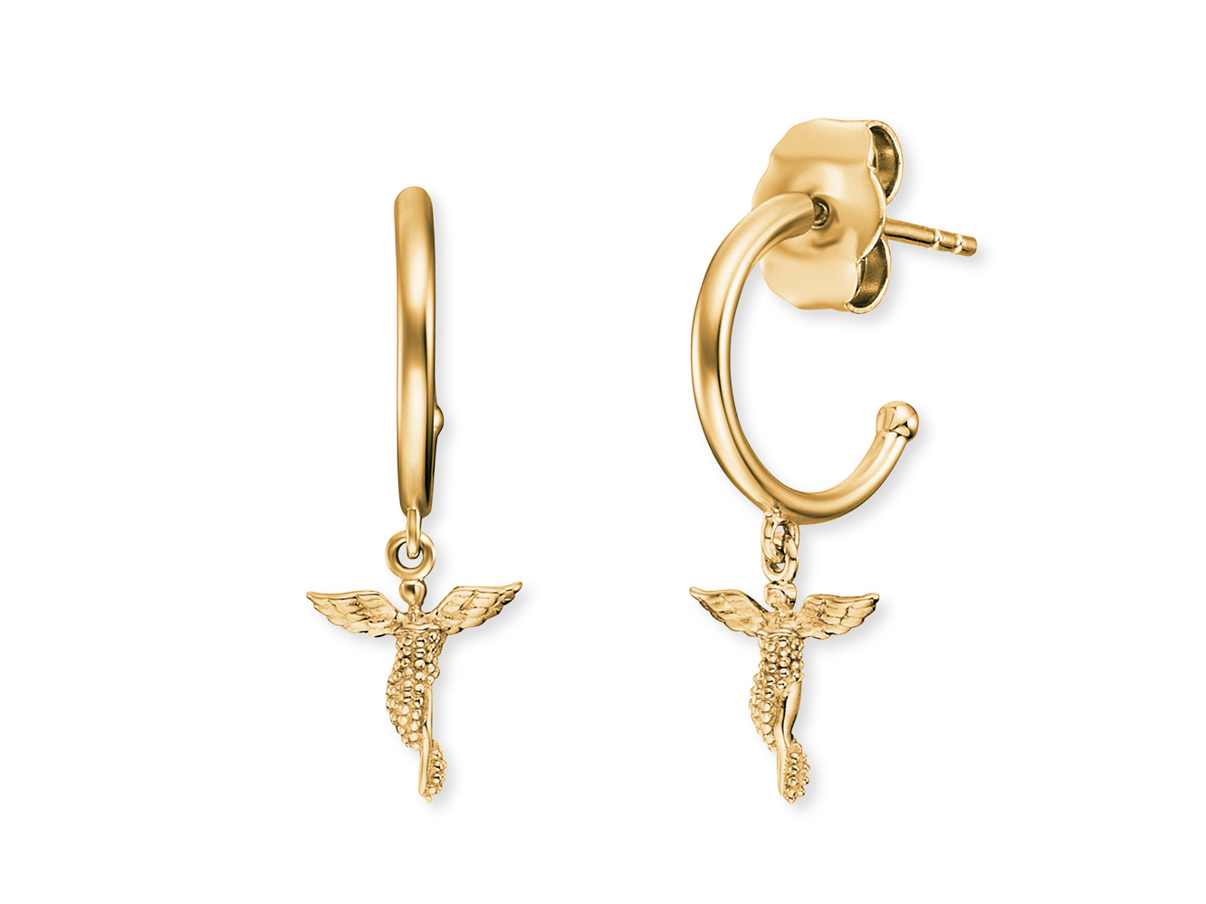 Engelsrufer ERE-LILANGEL-G-CR LILANGEL Creole Engel - Gelbgold Verg. auf Silber 12 mm Ohrringe von Engelsrufer aus gelbgoldveredeltem Silber, mit einem 12 mm großen Engel-Anhänger. Elegantes Design mit detailreicher Struktur. Ideal für festliche Anlässe.