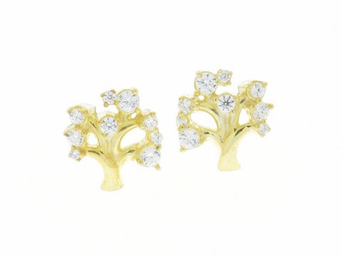 Ohrringe Stecker Baum aus Silber vergoldet filigran mit Zirkonia von Juwelier Harnisch, elegantes Design mit funkelnden Steinen, ideal für einen stilvollen Auftritt.
