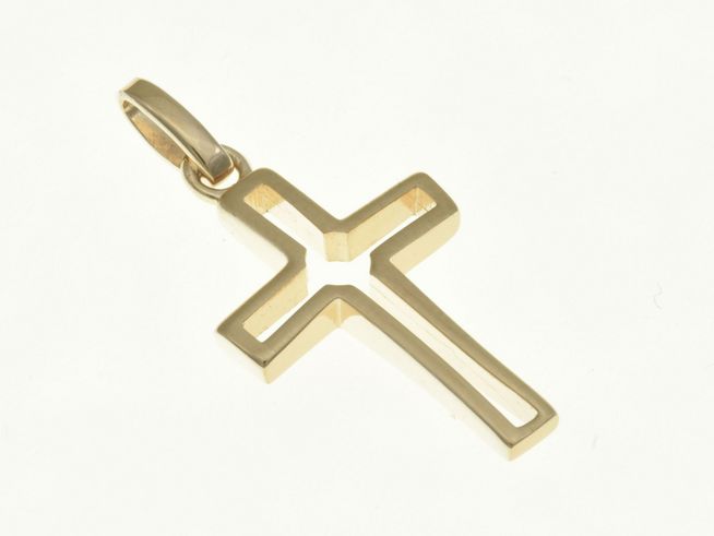 Kreuz Anhänger aus Sterling Silber, rosegold vergoldet, schlichtes Design, Hersteller Juwelier Harnisch, ideal als dezentes Schmuckstück für jeden Anlass.