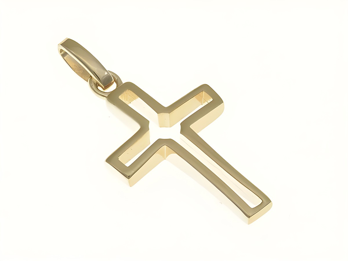 Kreuz Anhänger aus Sterling Silber, rosegold vergoldet, schlichtes Design, Hersteller Juwelier Harnisch, ideal als dezentes Schmuckstück für jeden Anlass.