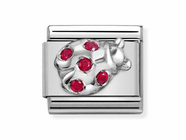 Silberner Nomination Classic Anhänger mit einem Käfer-Motiv, besetzt mit roten Zirkonia-Steinen, elegant und verspielt designt, Hersteller: Nomination, Silvershine Motive.