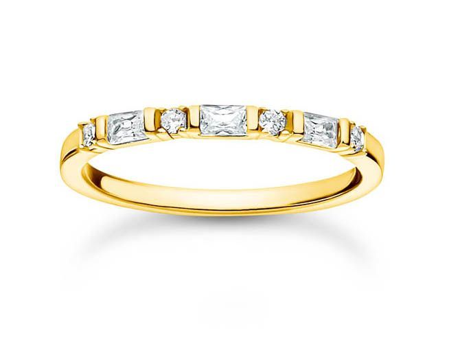 Thomas Sabo Charming Ring aus Sterling Silber mit vergoldeter Oberfläche und weißen Zirkonia, Größe 56, elegant mit fünf funkelnden Steinen.