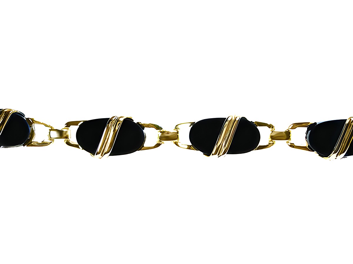 Gold auf Silber Armband 19 cm x 11mm mit echtem Onyx, Hersteller Juwelier Harnisch, vergoldet, elegant und stilvoll gestaltet, perfekt für besondere Anlässe.