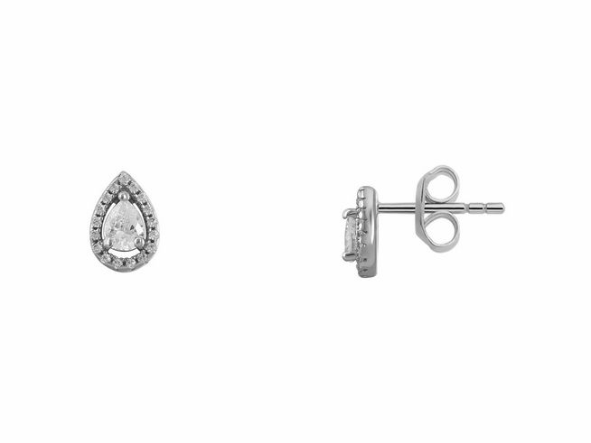 Xenox Sterling Silber Ohrringe XS6076 FANCY CUT in tropfenförmigem Design mit funkelndem Stein und glänzender Umrandung für eleganten Ohrschmuck.