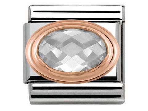 Zierliches Edelstahlarmband mit einem ovalen, facettierten Zirkonia in Weiß, umrandet von einer Roségoldfassung, stilvolles Design von Nomination.