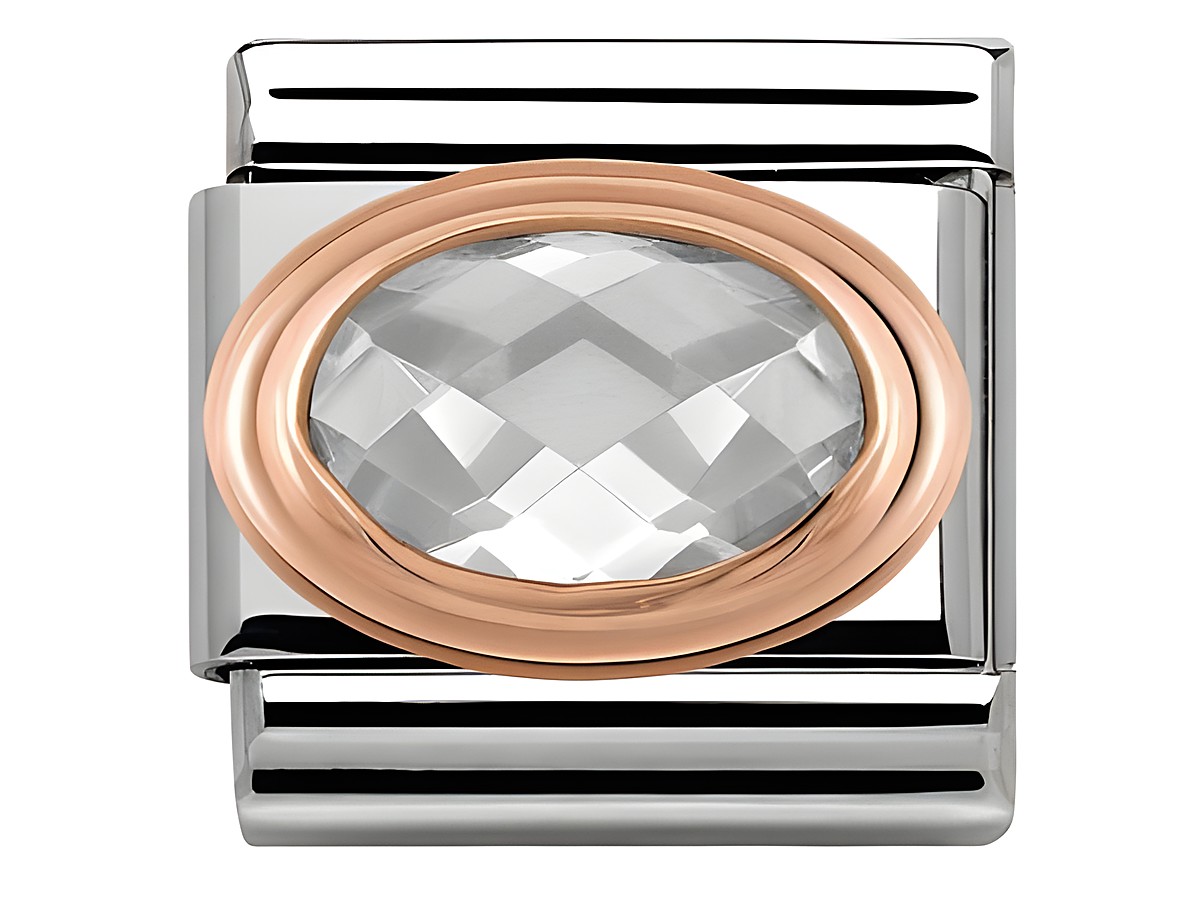 Zierliches Edelstahlarmband mit einem ovalen, facettierten Zirkonia in Weiß, umrandet von einer Roségoldfassung, stilvolles Design von Nomination.
