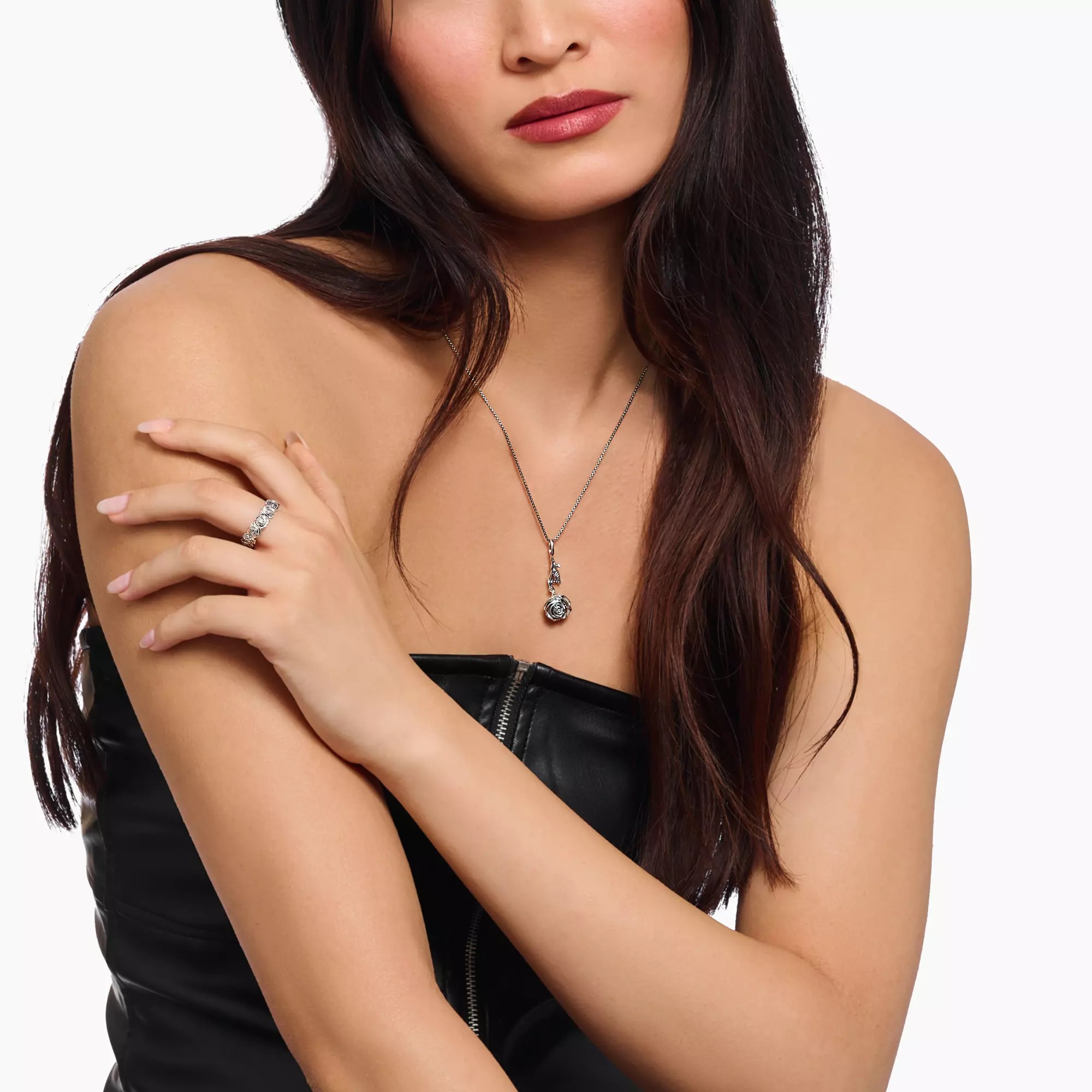 Thomas Sabo Anhänger Midnight Rose Silber – 36 mm hoch – Ansicht 3