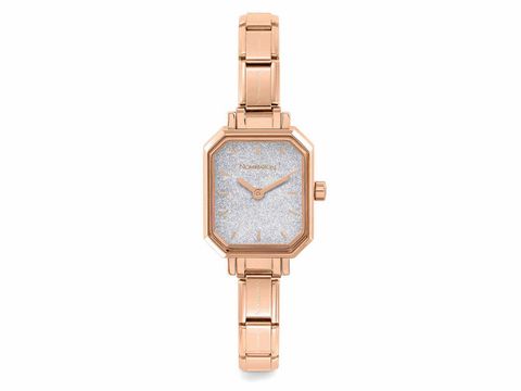 Nomination Paris Armbanduhr mit buntem Glitter-Ziffernblatt, Hersteller Nomination, Time Collection, elegante roségoldene Armbanduhr mit einem glitzernden Ziffernblatt im Quadrat.