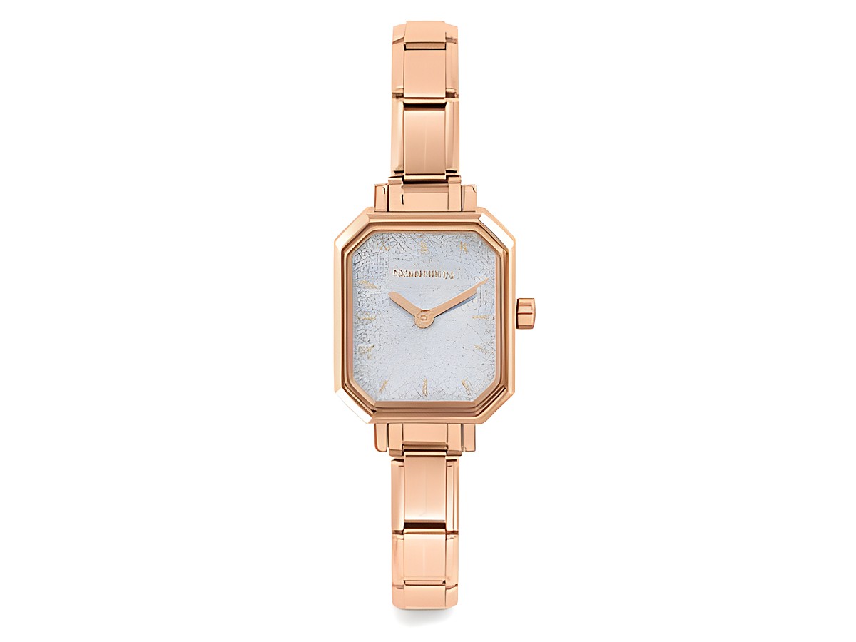 Nomination Paris Armbanduhr mit buntem Glitter-Ziffernblatt, Hersteller Nomination, Time Collection, elegante roségoldene Armbanduhr mit einem glitzernden Ziffernblatt im Quadrat.