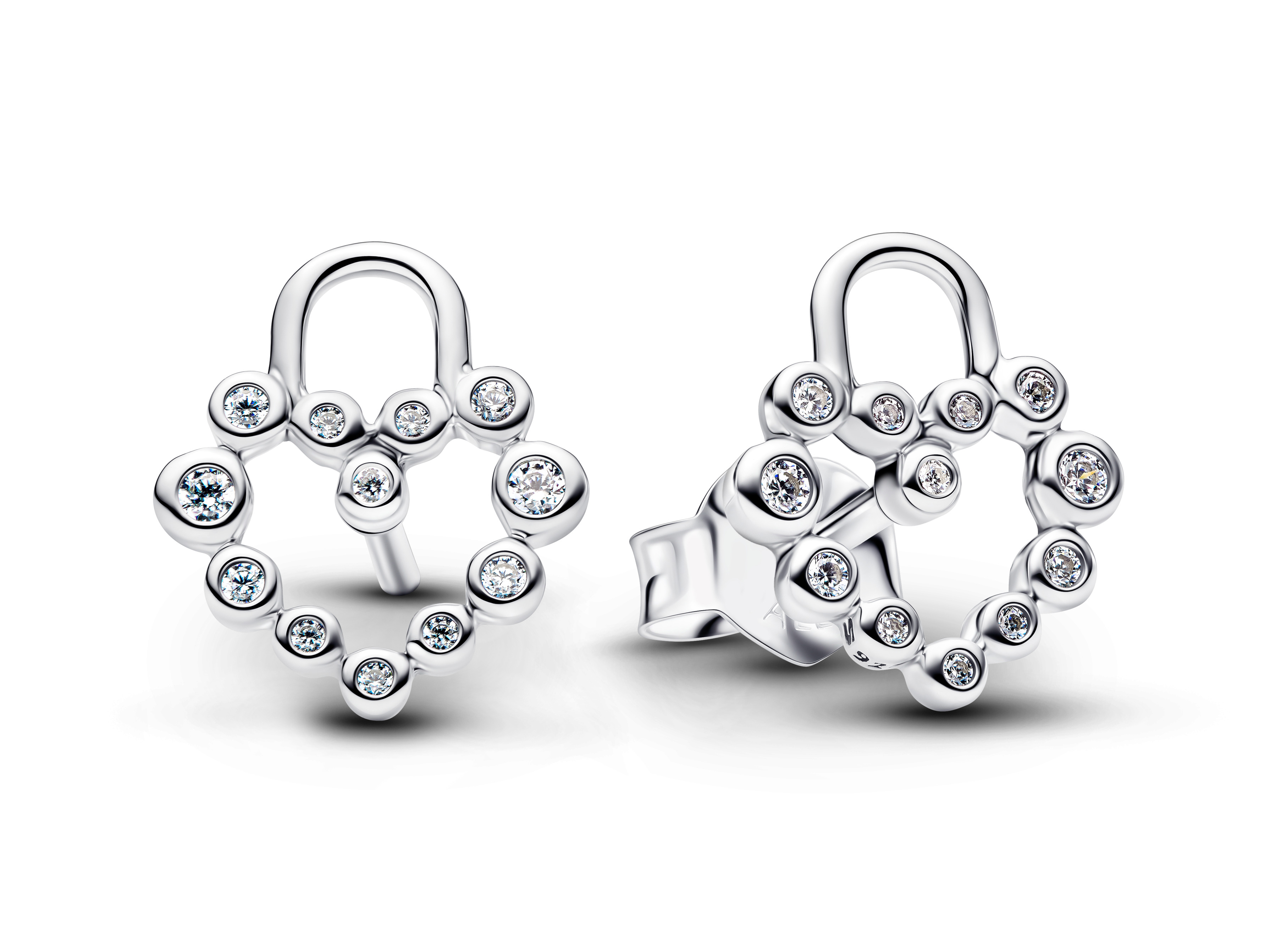 Funkelnde Herz Vorhängeschloss Ohrstecker aus Silber mit Zirkonia, detailreich und elegant, ideales Schmuckstück für besondere Anlässe, Neuheit von Pandora.