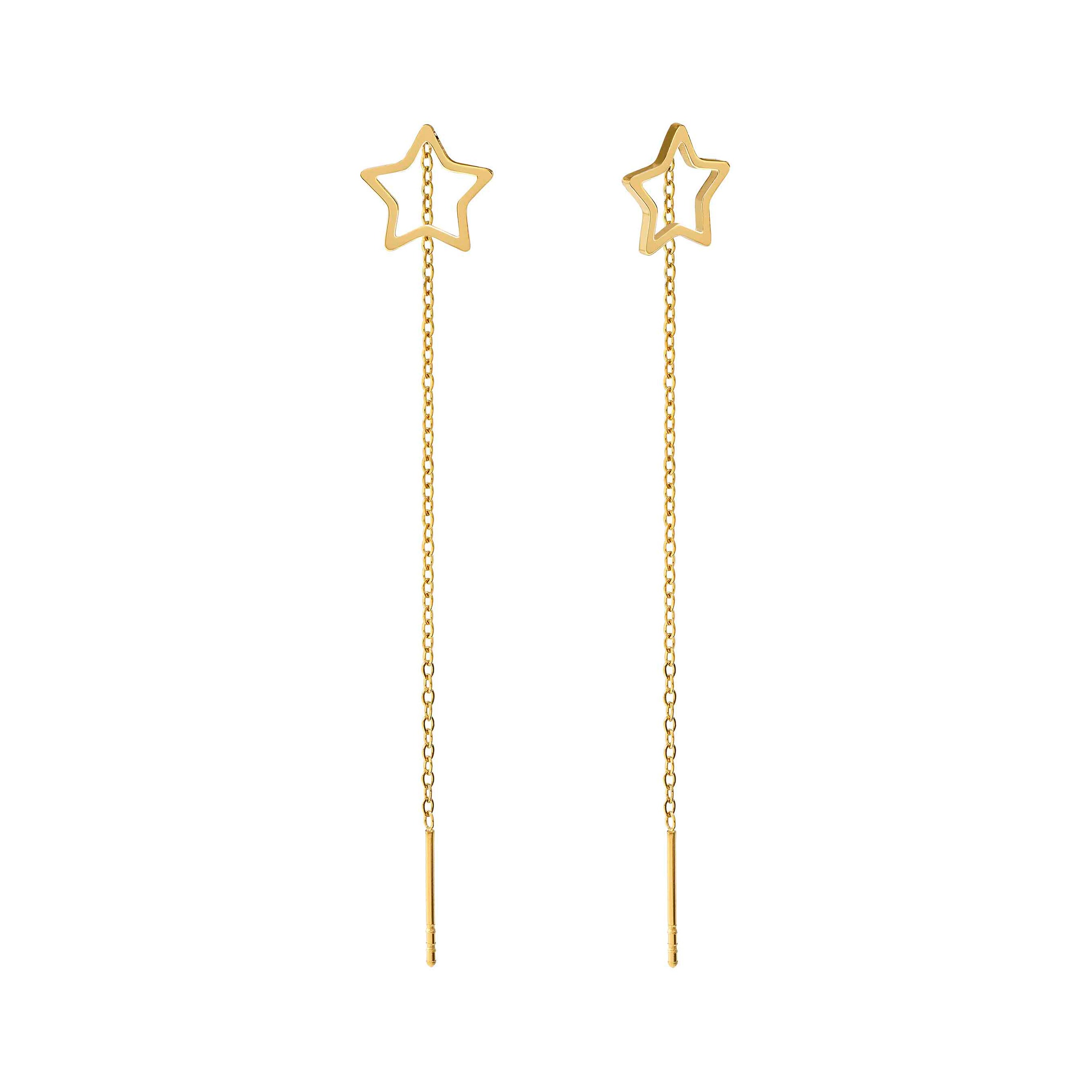 Ohrringe mit sternförmigem Design, goldfarbene PVD-Beschichtung, zarte Ketten und geschmackvolle Details von Nomination, ideal für besondere Anlässe und als modisches Accessoire.