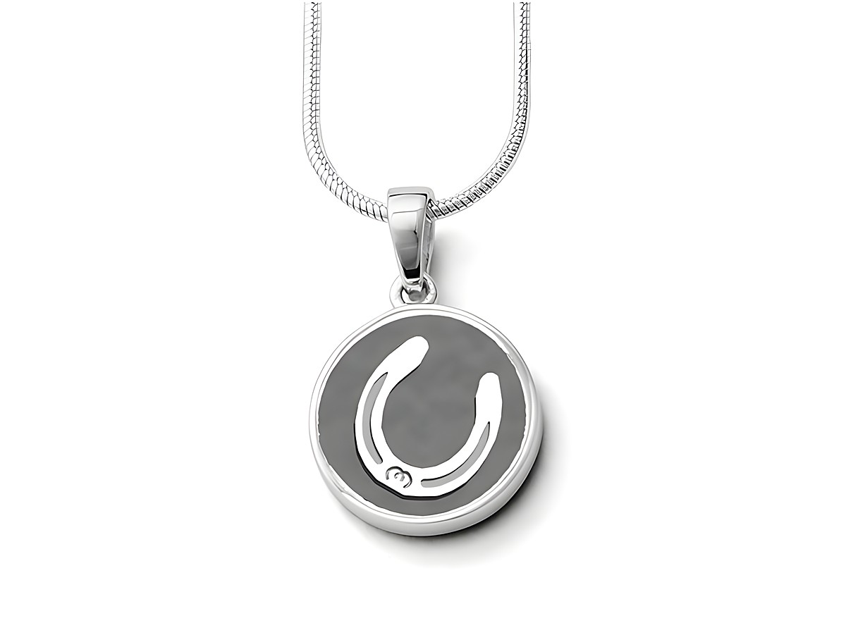 DUR Anhänger Pferdeglück Hufeisen aus rhodiniertem Sterling Silber, runder Anhänger mit Hufeisen-Design, stilvolles Accessoire für Pferdefreunde, perfekt für jeden Anlass.