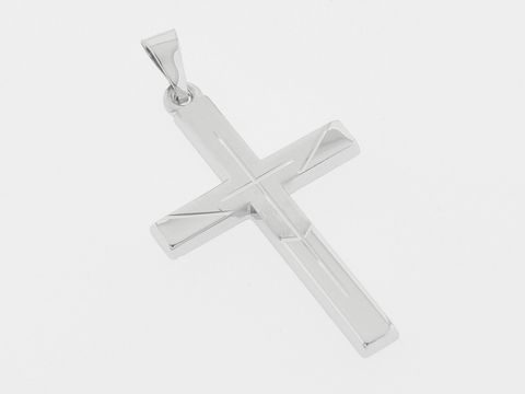 Kreuz Silber Anhänger prachtvoll teilmattiert rhod. diamantiert Hersteller Juwelier Harnisch mit Muster.