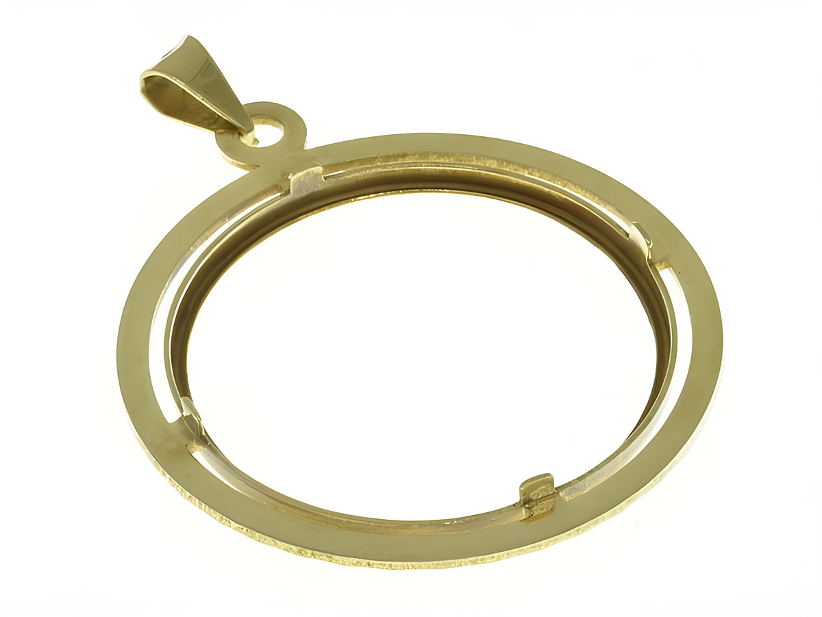 Münzfassung Anhänger aus 585 Gold mit Diamantschliff, Durchmesser max 25,9 mm, hergestellt von Juwelier Harnisch, geeignet für Münzen.