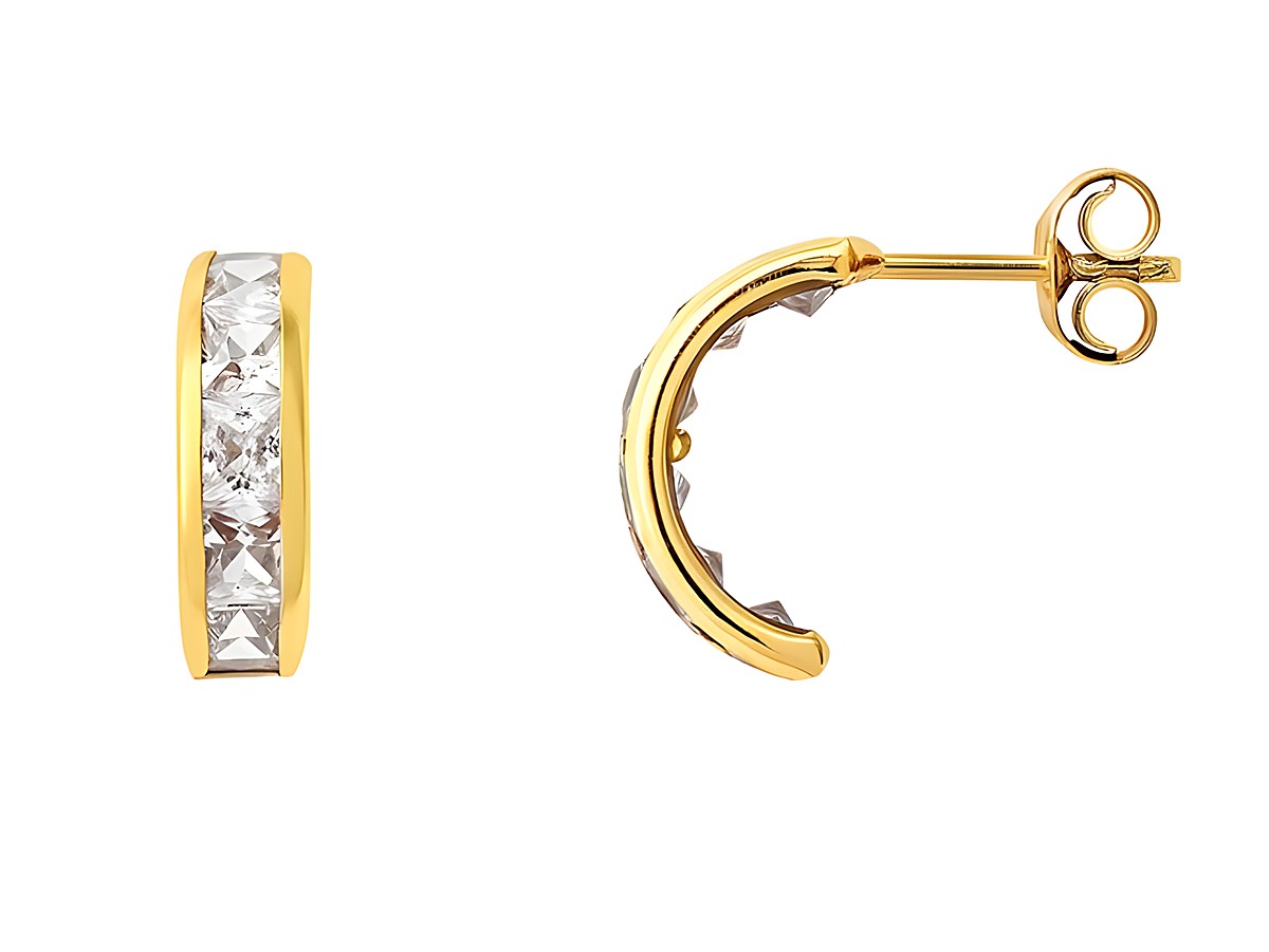 Gelbgoldene Creolen aus 585er Gold mit polierter Oberfläche und funkelnden Zirkonia-Steinen. Echte Gold Ohrschmuck von Xenox, elegant und zeitlos für jeden Anlass.