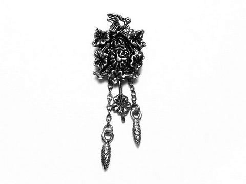 31503-0 Silber Anhänger - Bayrische Uhr - 35 x 13 mm, Hersteller: Juwelier Harnisch, mit detailreichen Motiven, darunter ein Vogel und florale Elemente, ideal für traditionelle Trachten.