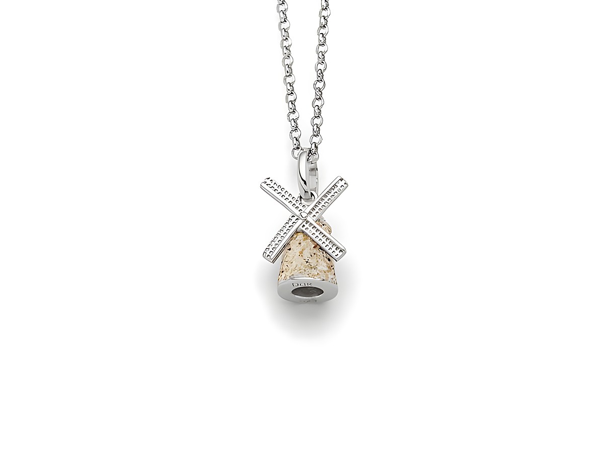 DUR Kette mit Windmühlen-Anhänger aus Sterling Silber und einem in der Mitte platzierten, beige-farbenen Element, Länge 42 cm, elegant und modern im Design.