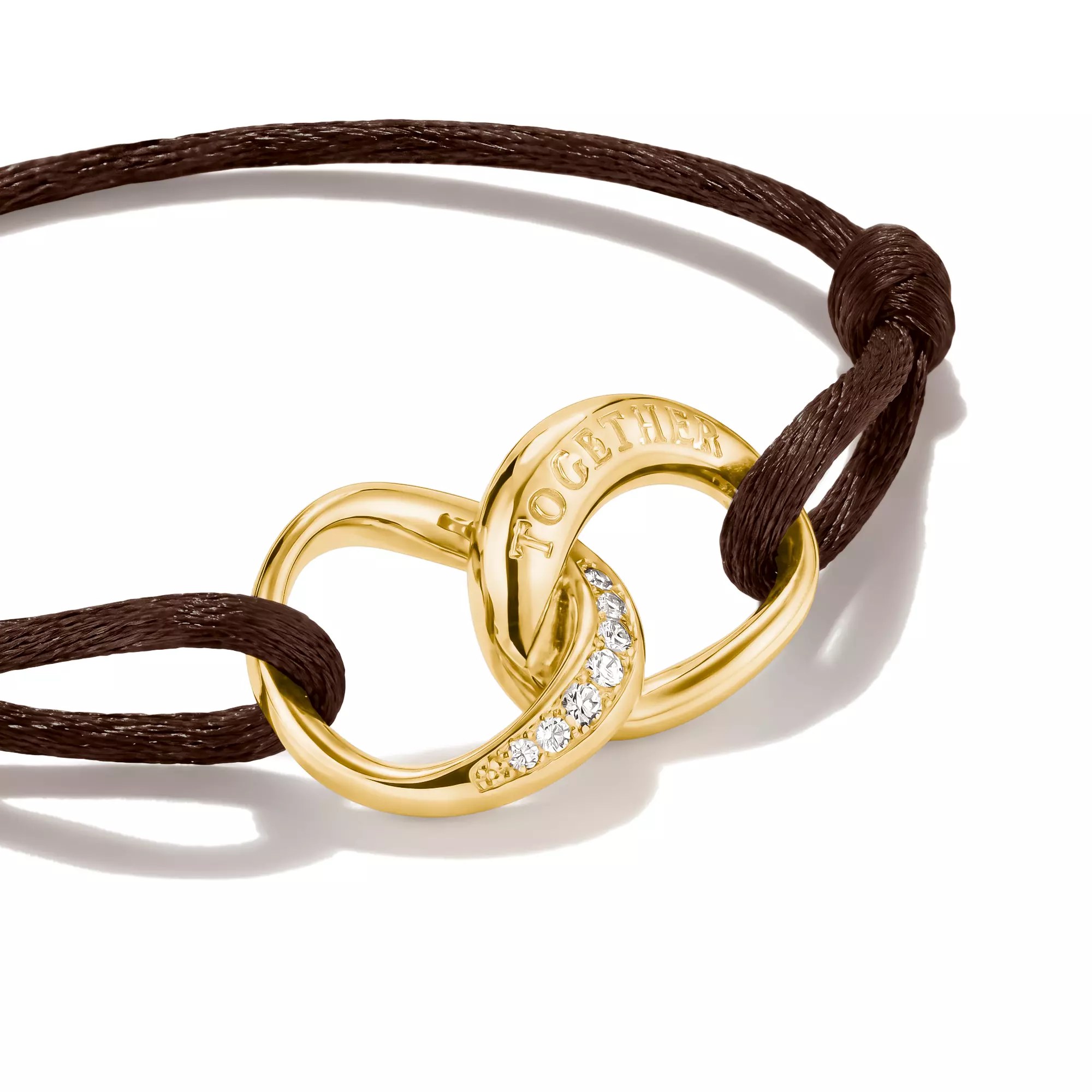 Thomas Sabo Together - Armband - 24 cm - 18K Gelbgold-Vergoldung & Textil - braun – Ansicht 2
