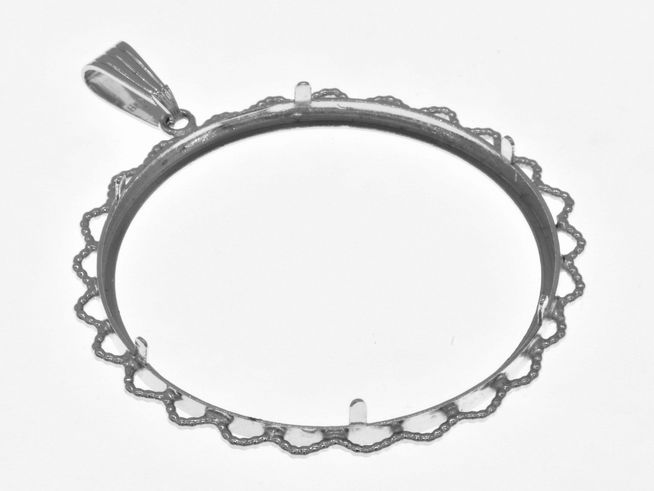 Münzfassung Anhänger aus echtem Silber, rhodiniert, mit Blütenkordel-Design, geeignet für Münzen bis 4,0 cm Durchmesser, Hersteller Juwelier Harnisch.