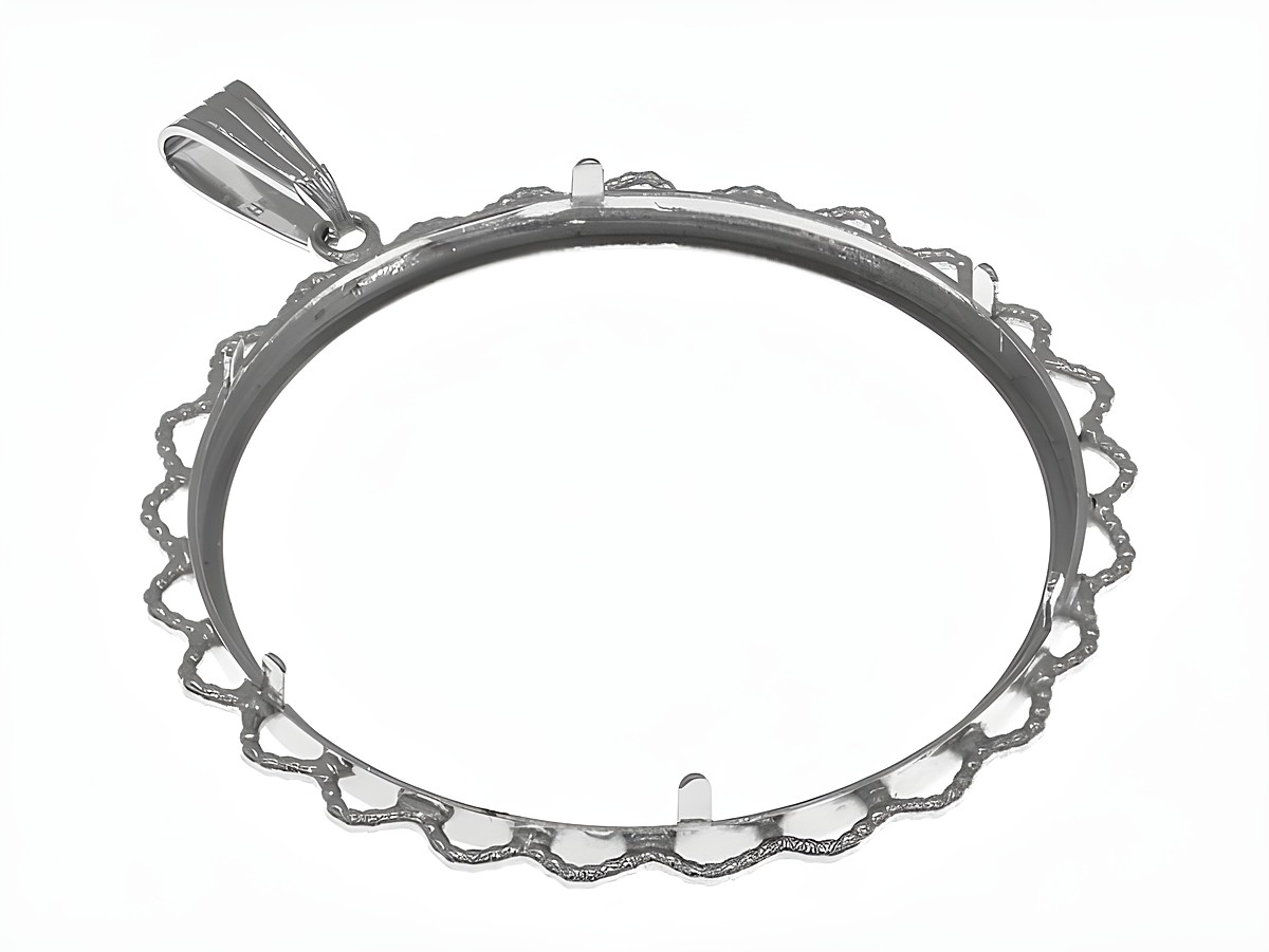 Münzfassung Anhänger aus echtem Silber, rhodiniert, mit Blütenkordel-Design, geeignet für Münzen bis 4,0 cm Durchmesser, Hersteller Juwelier Harnisch. – Ansicht 3