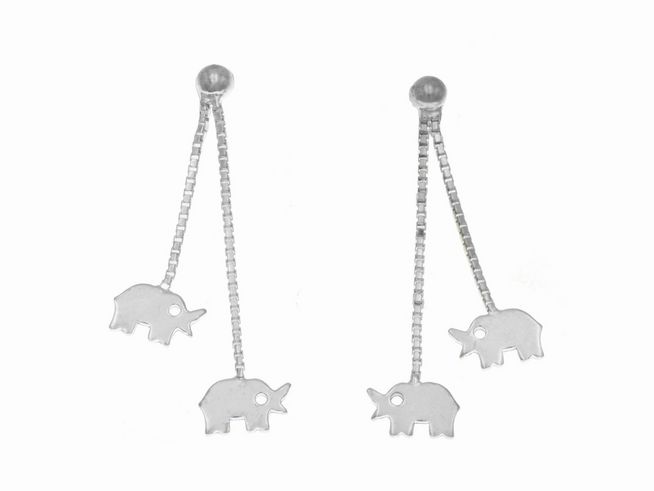 Ohrstecker Elefanten aus poliertem Sterling Silber für Kinder, mit einem verspielten Design und zwei beweglichen Elefantenanhängern, ideal für kleine Tierliebhaber.
