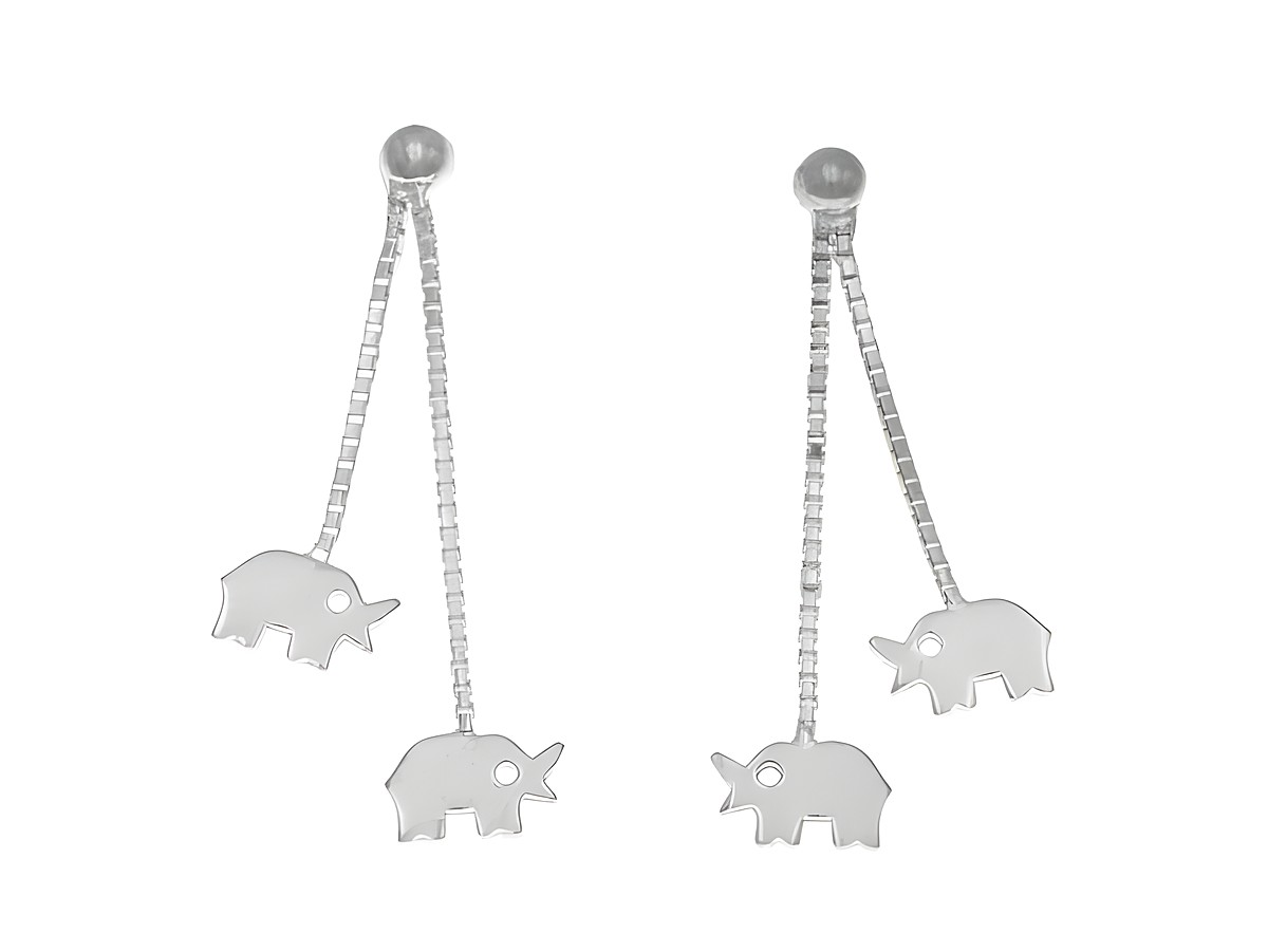 Ohrstecker Elefanten aus poliertem Sterling Silber für Kinder, mit einem verspielten Design und zwei beweglichen Elefantenanhängern, ideal für kleine Tierliebhaber.