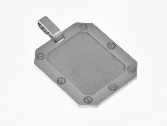 Anhänger Gravuplatte aus Sterling Silber, teilmattiert und schlicht gestaltet, mit ausdrucksstarken Details und einer rechteckigen Form, Hersteller Juwelier Harnisch.