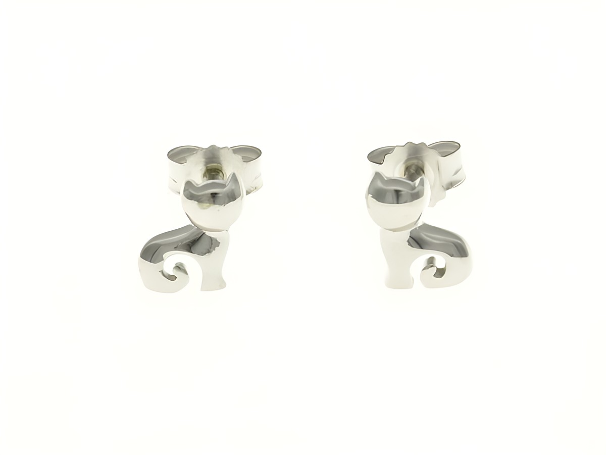 Katze Ohrstecker aus Sterling Silber rhodiniert von Juwelier Harnisch, ideal für Kinder, in Form von niedlichen Katzen mit verspieltem Design.