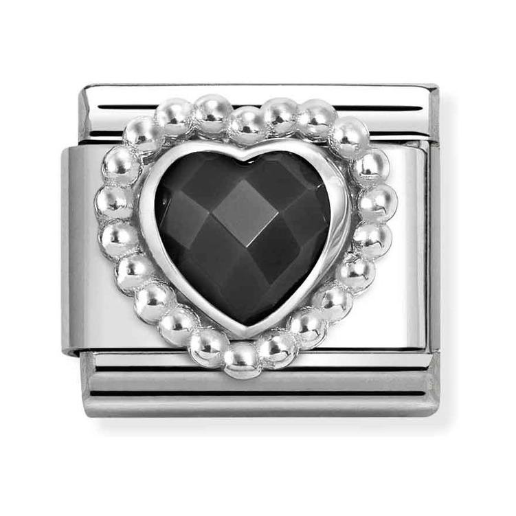 Nomination Composable Classic Charm Herz Kugelfassung schwarz - Edelstahl, Sterling Silber, Zirkonia