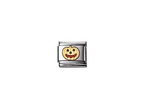 Ein klassisches Halloween Motiv mit einem fröhlichen Kürbisgesicht auf einem Schmuckelement von Nomination. Ideal für die herbstliche Saison und Halloween-Feiern.