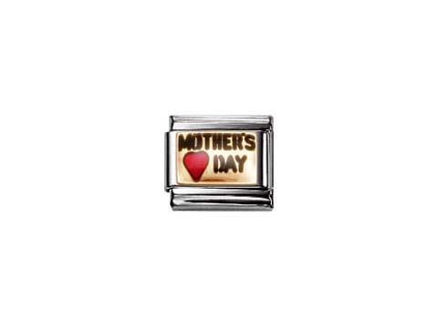 Ein emaillierter Charm von Nomination mit der Aufschrift MOTHER'S DAY und einem roten Herz, gefertigt aus hochwertigem Edelstahl für eine emotionale und persönliche Geschenkidee.